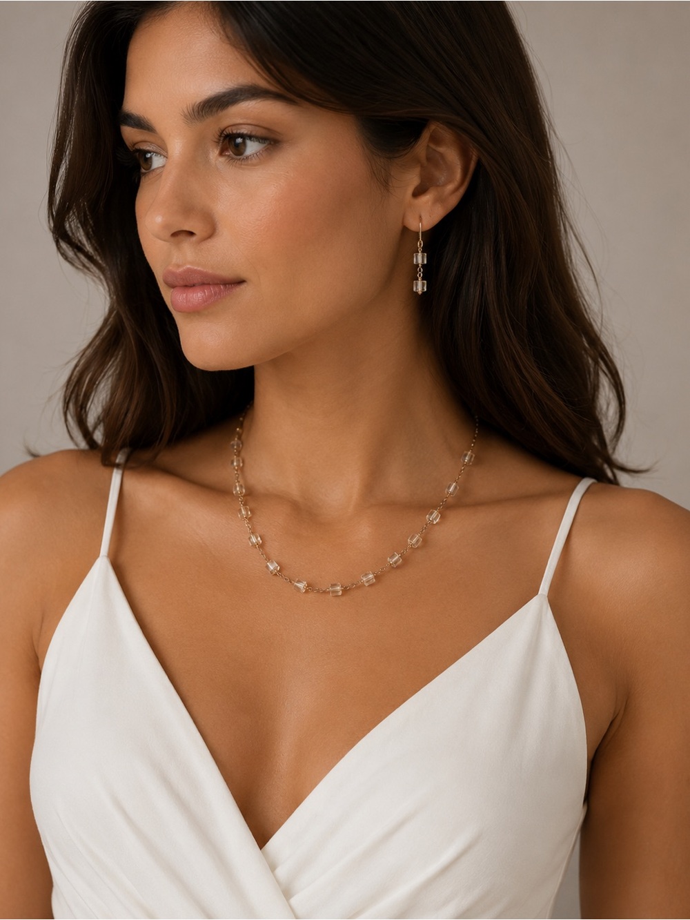 Handmade Swarovski Crystal Cubes with Gold Jewelry Set